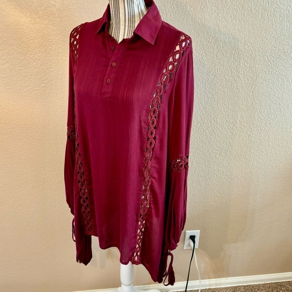 Ecru Lab Dress Small Long Sleeves Crochet Lace Detail Rayon Ties Tassels Boho - Picture 8 of 16